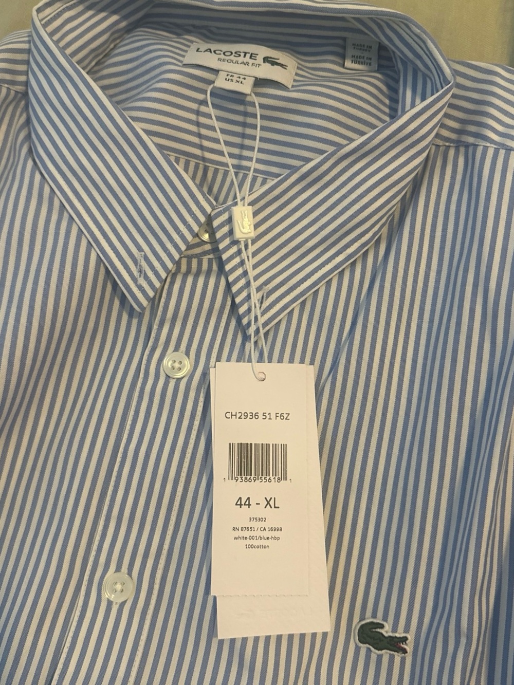 Lacoste Men’s Blue and White Striped Dress Shirt